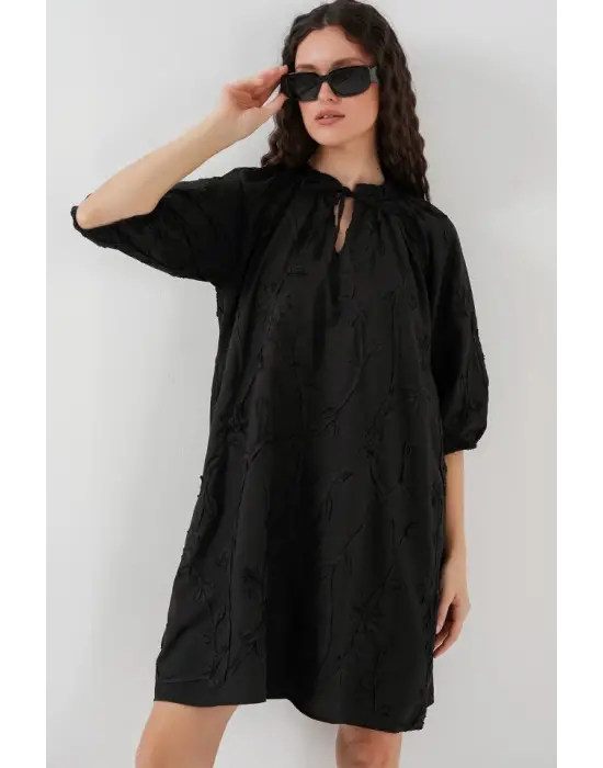 Desenli Kısa Elbise 2528 - Siyah