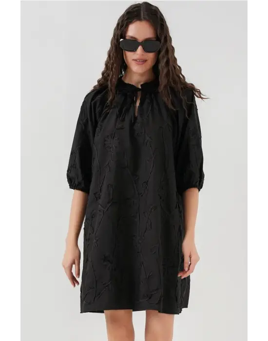 Desenli Kısa Elbise 2528 - Siyah