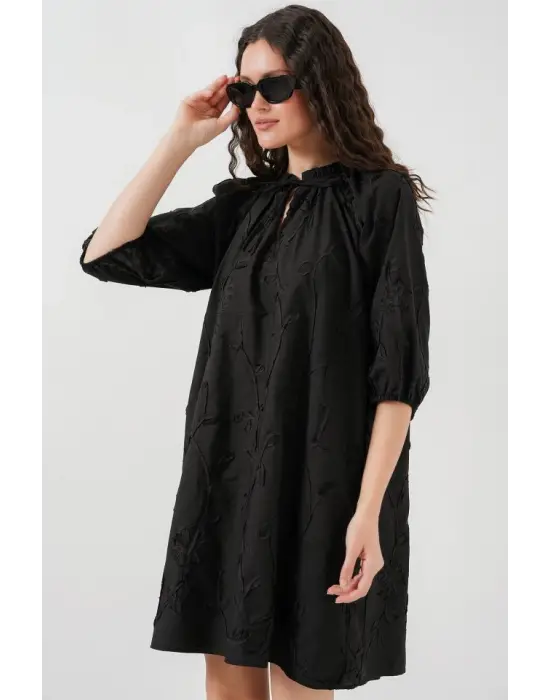 Desenli Kısa Elbise 2528 - Siyah