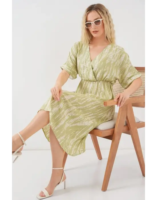 Desenli Kısa Kol Elbise 2569 - E.Yeşil