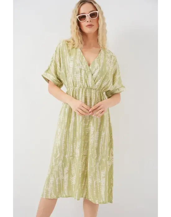 Desenli Kısa Kol Elbise 2569 - E.Yeşil
