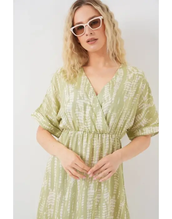 Desenli Kısa Kol Elbise 2569 - E.Yeşil