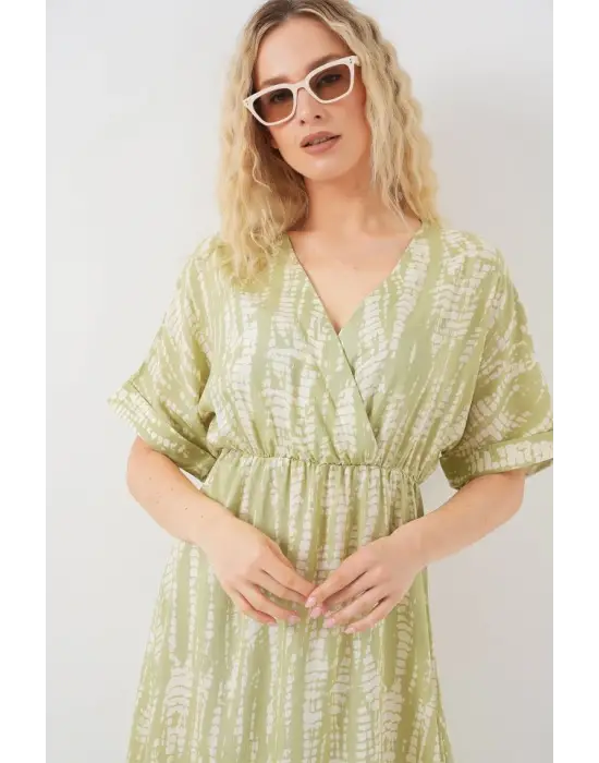 Desenli Kısa Kol Elbise 2569 - E.Yeşil