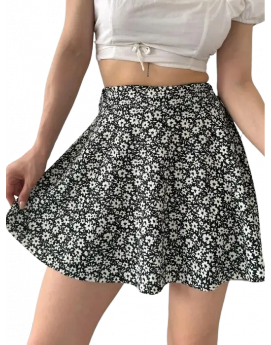 Desenli Krinkıl  Etek -GRİ