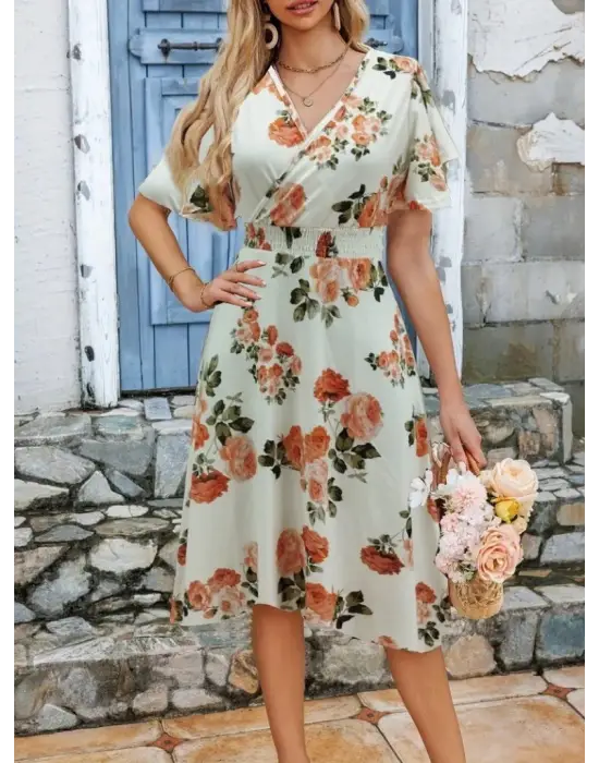 Omarı Desenli Kısa Elbise - Şıklık Ve Rahatlık Bir Arada