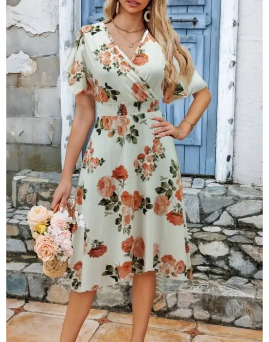 Omarı Desenli Kısa Elbise - Şıklık Ve Rahatlık Bir Arada