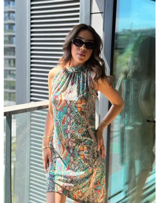 Omarı Desenli Midi Elbise