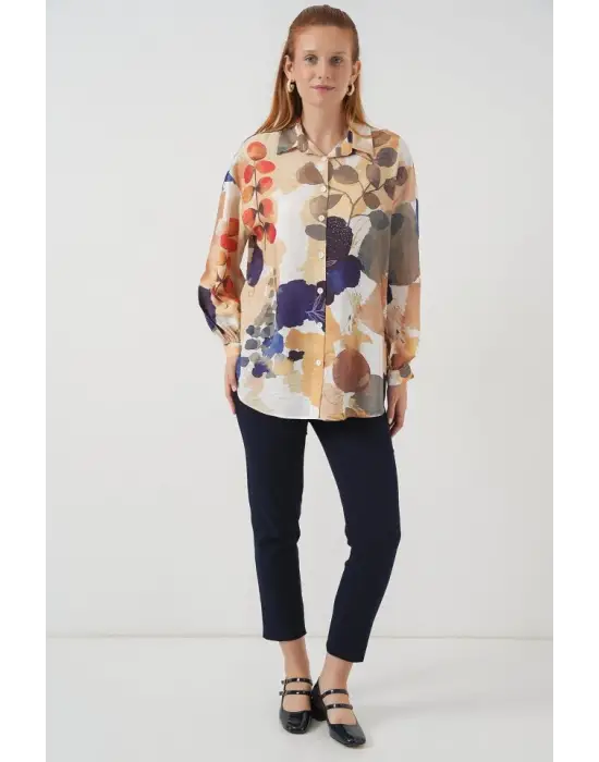 Desenli Overize Gömlek Tunik 5971 - Lacivert