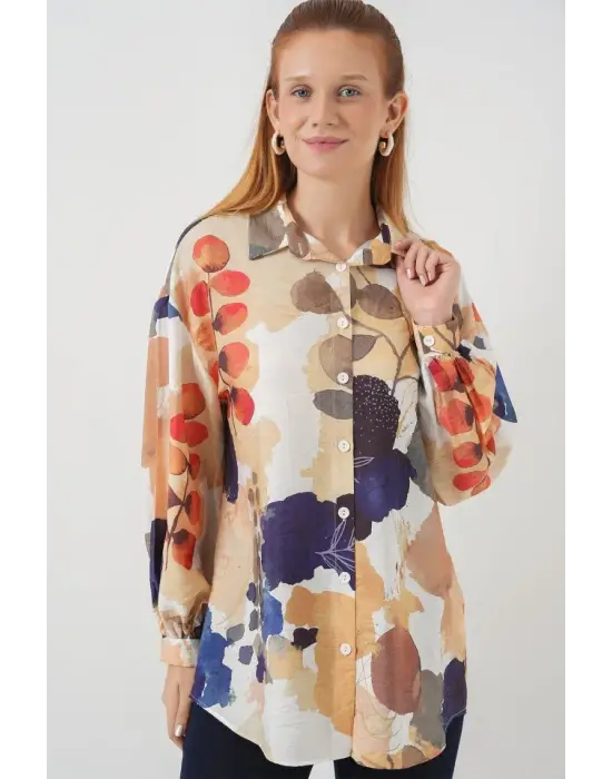 Desenli Overize Gömlek Tunik 5971 - Lacivert