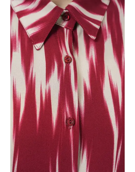 Desenli Oversize Gömlek 20301 - Kırmızı