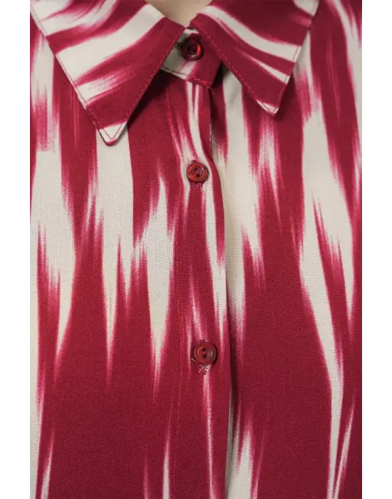 Desenli Oversize Gömlek 20301 - Kırmızı