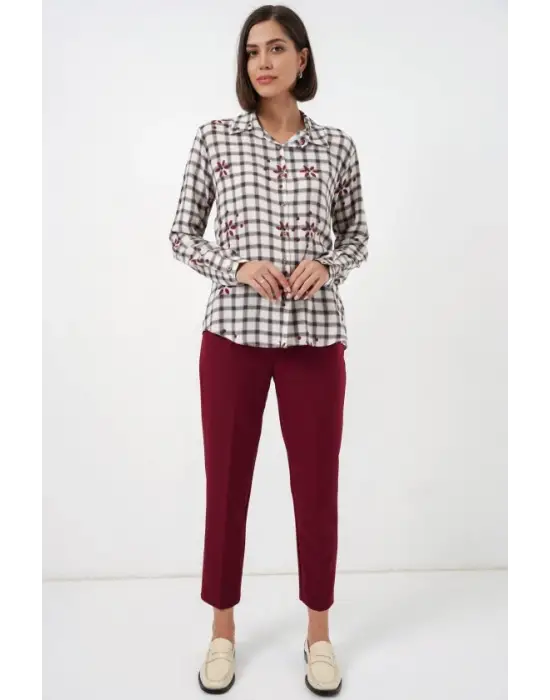 Desenli Oversize Viskon Gömlek 20371 - Siyah