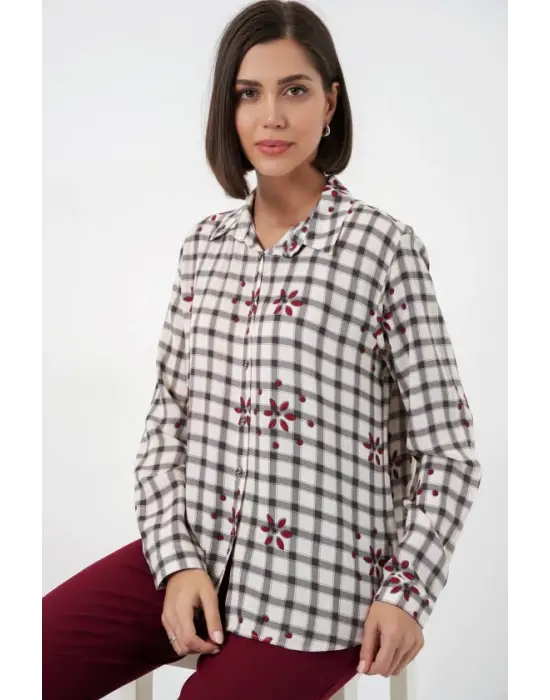 Desenli Oversize Viskon Gömlek 20371 - Siyah