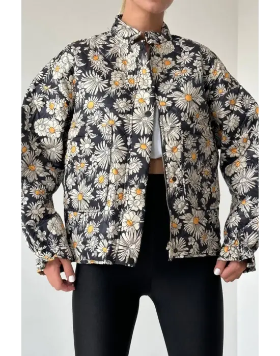 Omarı Papatya Desenli Şık Mont