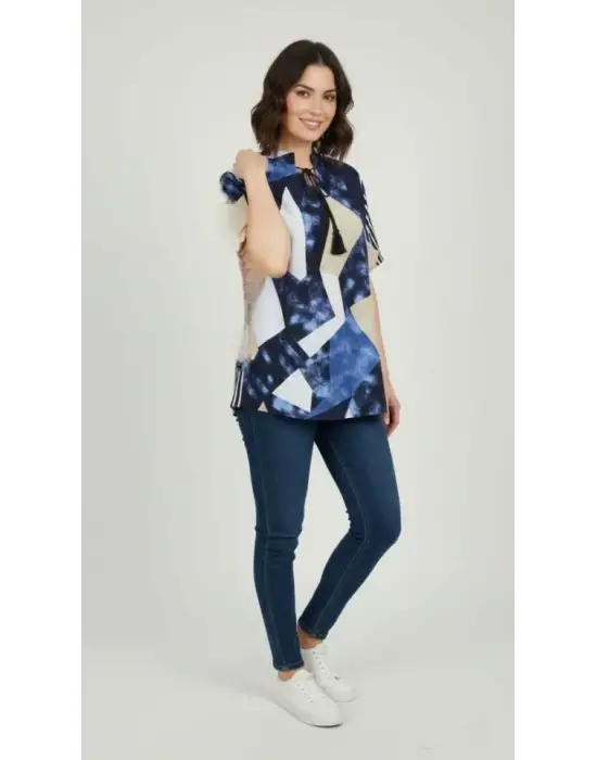 Şık Viskon Bluz Bebe Yaka Kısa Kollu Big Size Rahat Kesim