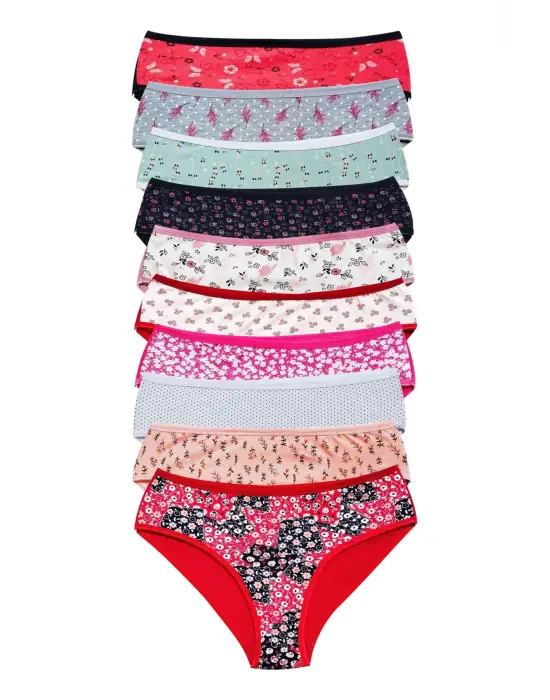 Omarı Pamuklu Desenli Geniş Kenarlı Kadın Külot Seti