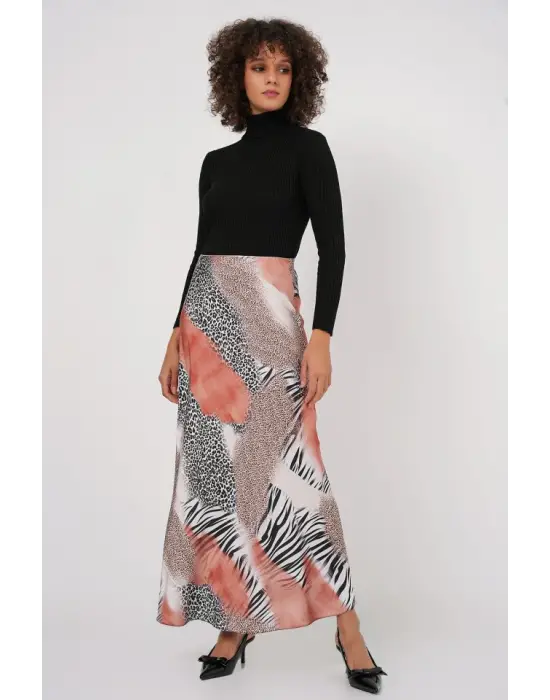 Desenli Saten Etek 15877 - Turuncu