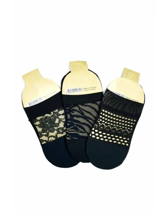 Omarı Transparan Desenli Kadın Fantezi Babet Çorap Seti