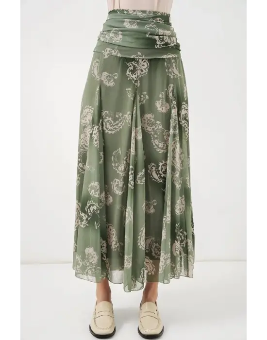Desenli Şifon Etek 8057 - E.Yeşil
