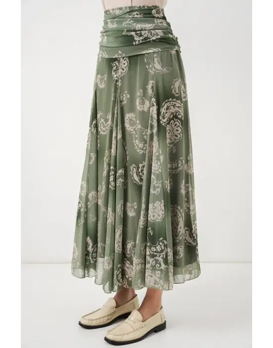 Desenli Şifon Etek 8057 - E.Yeşil