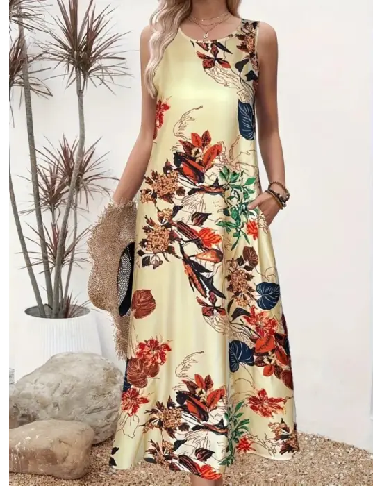 Omarı Desenli Süprem Askılı Elbise