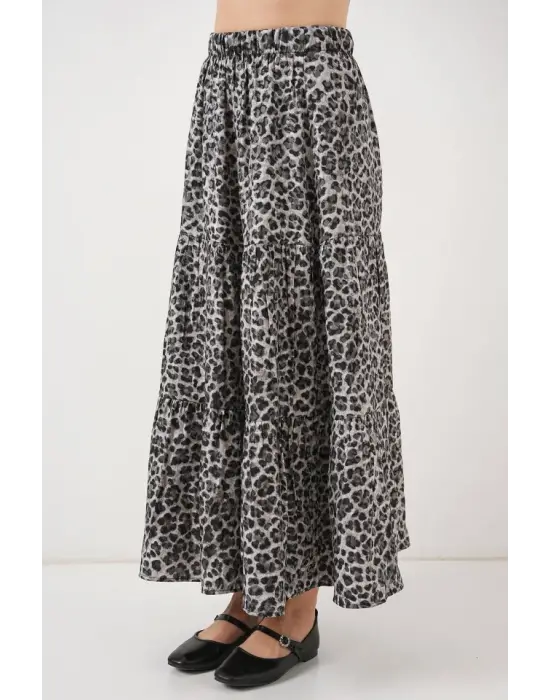 Desenli Uzun Etek 8053 - Antrasit