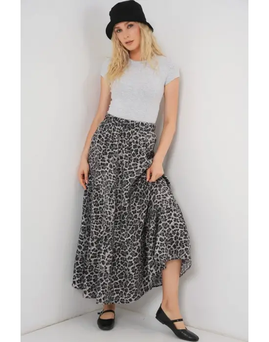 Desenli Uzun Etek 8053 - Antrasit