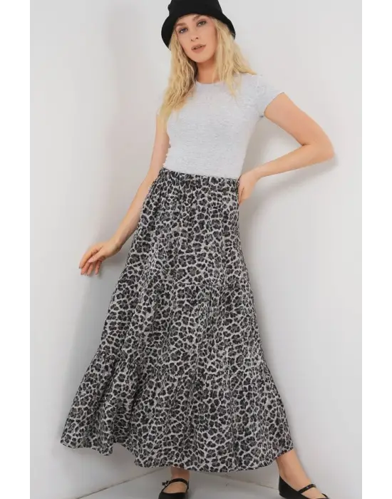 Desenli Uzun Etek 8053 - Antrasit