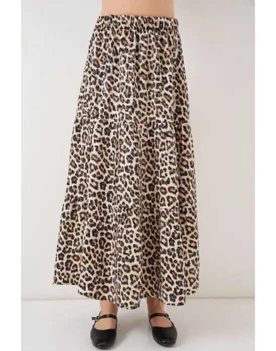 Desenli Uzun Etek 8053 - C. Kahverengi