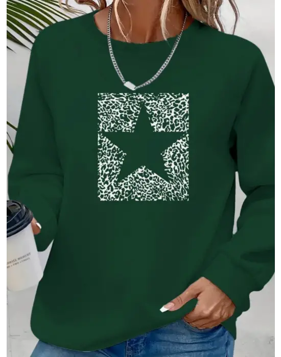 Omarı Desenli Viskon Uzun Kollu Kadın Bluzu