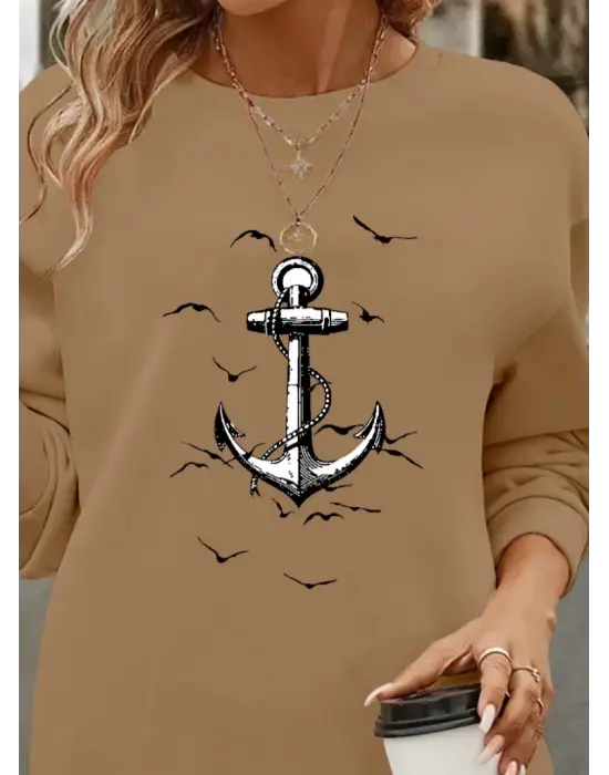 Omarı Şık Desenli Kadın Uzun Kollu Viskon Bluz