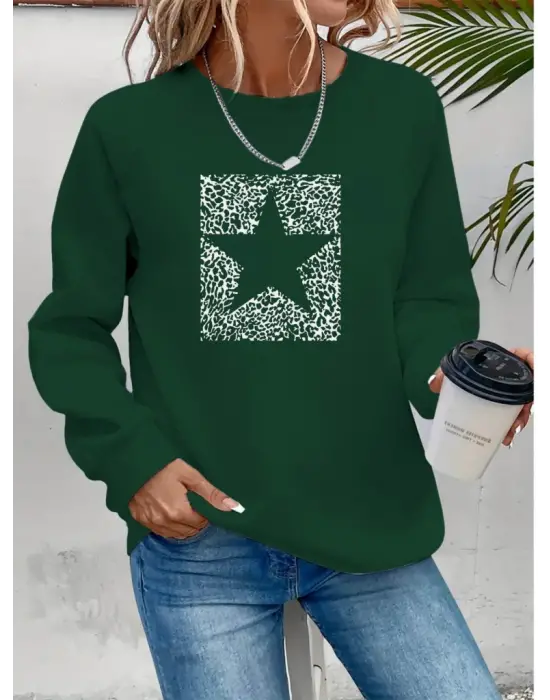 Omarı Desenli Viskon Uzun Kollu Kadın Bluzu