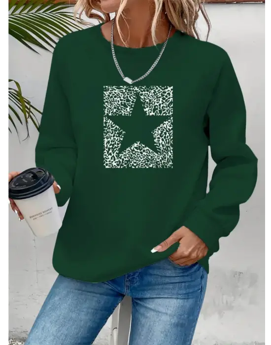 Omarı Desenli Viskon Uzun Kollu Kadın Bluzu