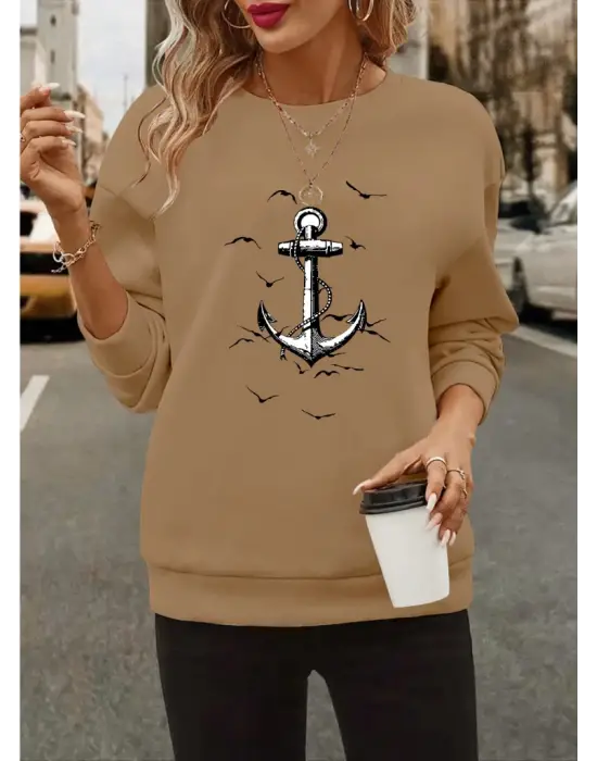 Omarı Şık Desenli Kadın Uzun Kollu Viskon Bluz