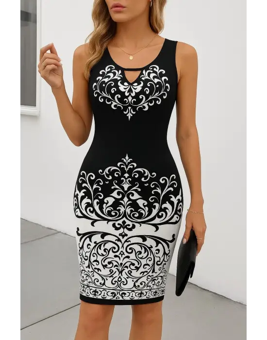 Omarı Yaz Trendi: V Yakalı Desenli Dalgıç Elbise