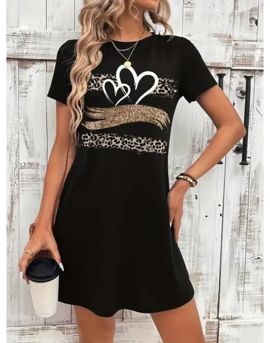 Omarı Kadın Desenli Kısa Kollu Elbise