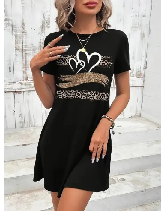 Omarı Kadın Desenli Kısa Kollu Elbise