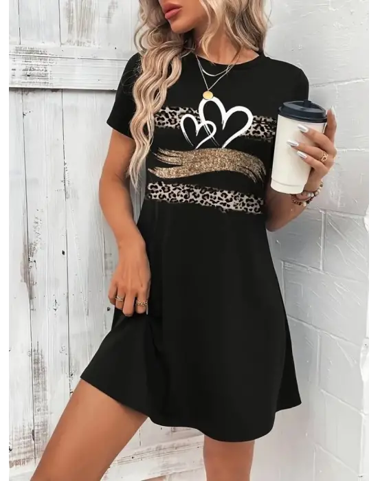 Omarı Kadın Desenli Kısa Kollu Elbise