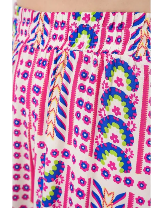 Desenli Viskon Pantolon 6749 - Fuşya