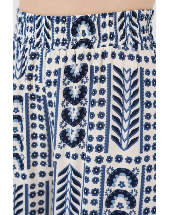 Desenli Viskon Pantolon 6749 - Krem