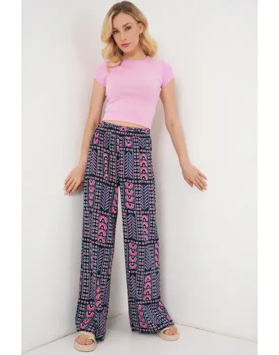 Desenli Viskon Pantolon 6749 - Lacivert