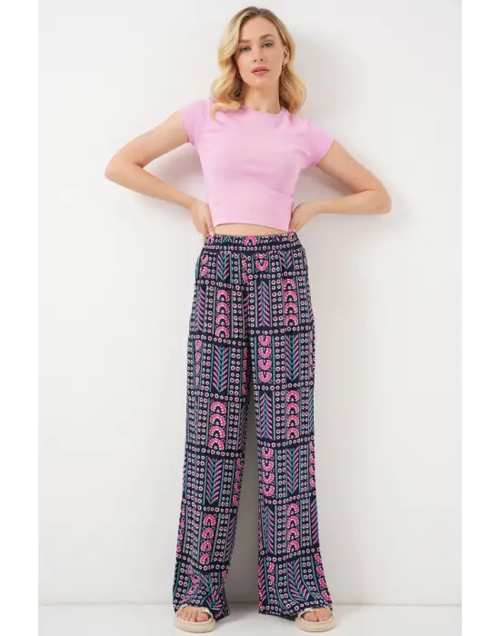 Desenli Viskon Pantolon 6749 - Lacivert
