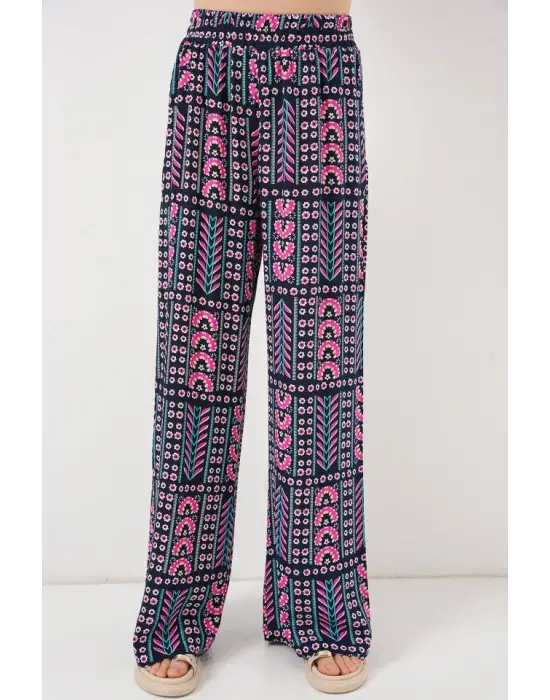 Desenli Viskon Pantolon 6749 - Lacivert