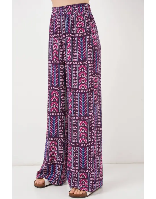 Desenli Viskon Pantolon 6749 - Mor