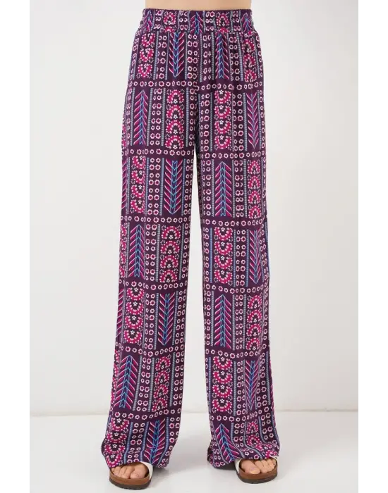 Desenli Viskon Pantolon 6749 - Mor