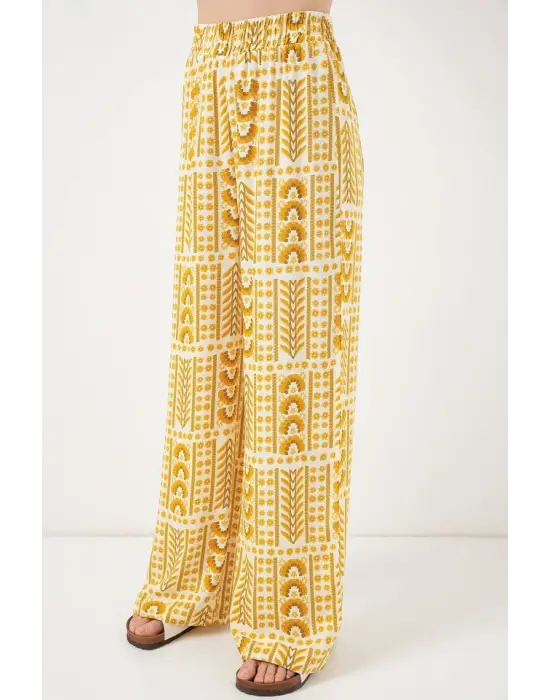 Desenli Viskon Pantolon 6749 - Sarı