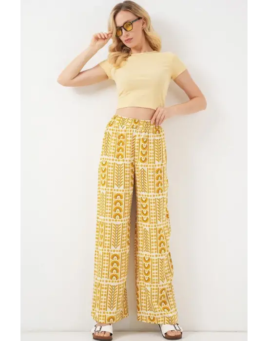 Desenli Viskon Pantolon 6749 - Sarı