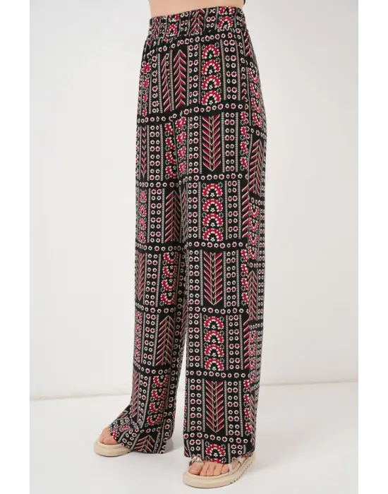 Desenli Viskon Pantolon 6749 - Siyah