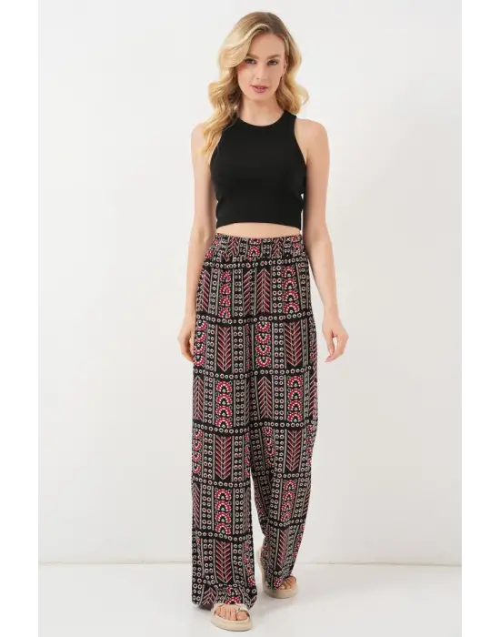 Desenli Viskon Pantolon 6749 - Siyah