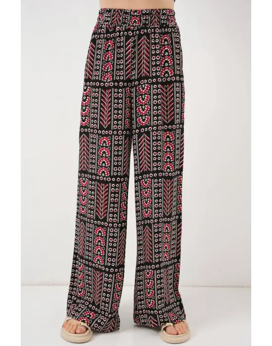 Desenli Viskon Pantolon 6749 - Siyah